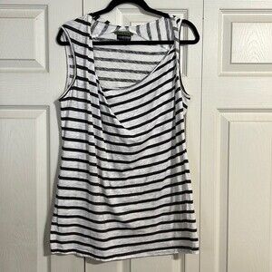 VELVET A PEA IN THE POD Medium Black White Stripe Sleeveless Maternity Tunic